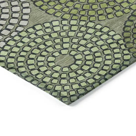 Olive Green And Beige Geometric Washable Indoor Outdoor Area Rug Photo 5