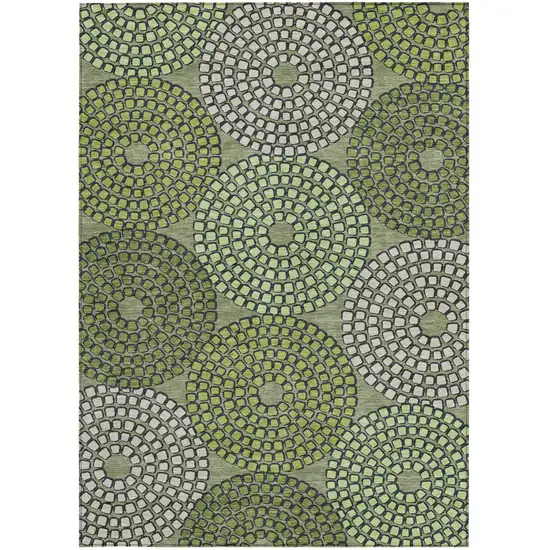 Olive Green And Beige Geometric Washable Indoor Outdoor Area Rug Photo 8