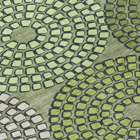 Olive Green And Beige Geometric Washable Indoor Outdoor Area Rug Photo 6