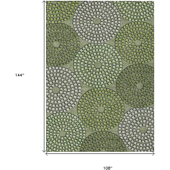 Olive Green And Beige Geometric Washable Indoor Outdoor Area Rug Photo 3