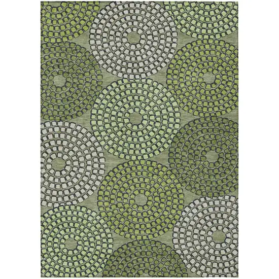 Olive Green And Beige Geometric Washable Indoor Outdoor Area Rug Photo 2