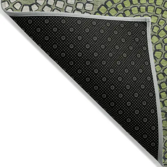 Olive Green And Beige Geometric Washable Indoor Outdoor Area Rug Photo 4