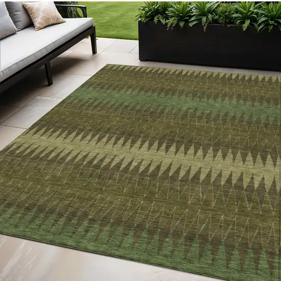 Olive Green And Dark Green Striped Washable Indoor Outdoor Area Rug Photo 1