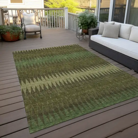 Olive Green And Dark Green Striped Washable Indoor Outdoor Area Rug Photo 7