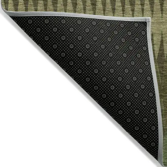 Olive Green And Dark Green Striped Washable Indoor Outdoor Area Rug Photo 4