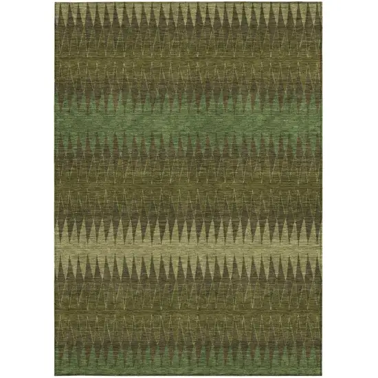 Olive Green And Dark Green Striped Washable Indoor Outdoor Area Rug Photo 6