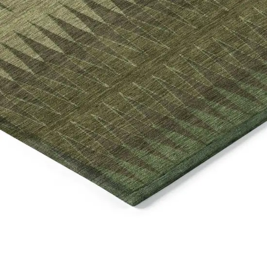 Olive Green And Dark Green Striped Washable Indoor Outdoor Area Rug Photo 5