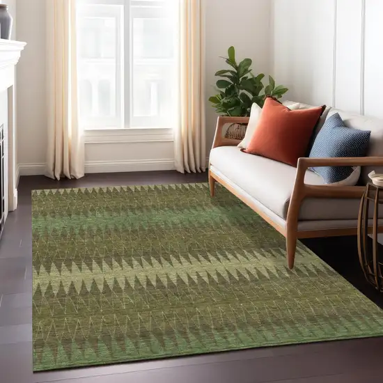 Olive Green And Dark Green Striped Washable Indoor Outdoor Area Rug Photo 9