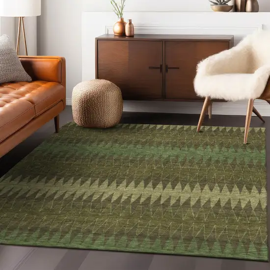 Olive Green And Dark Green Striped Washable Indoor Outdoor Area Rug Photo 9