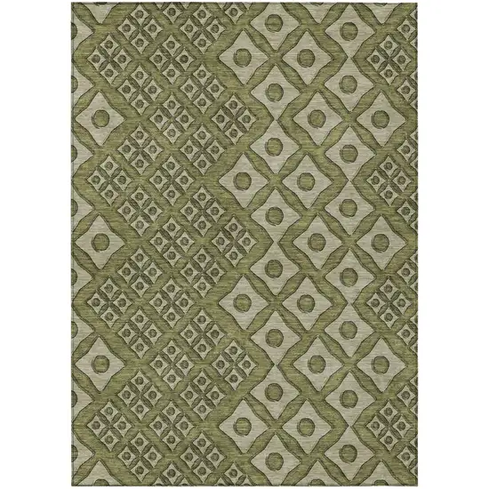 Olive Green And Gray Geometric Washable Indoor Outdoor Area Rug Photo 2