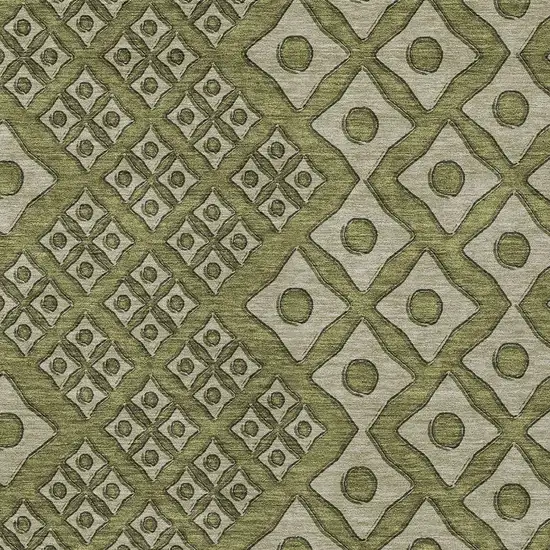 Olive Green And Gray Geometric Washable Indoor Outdoor Area Rug Photo 6