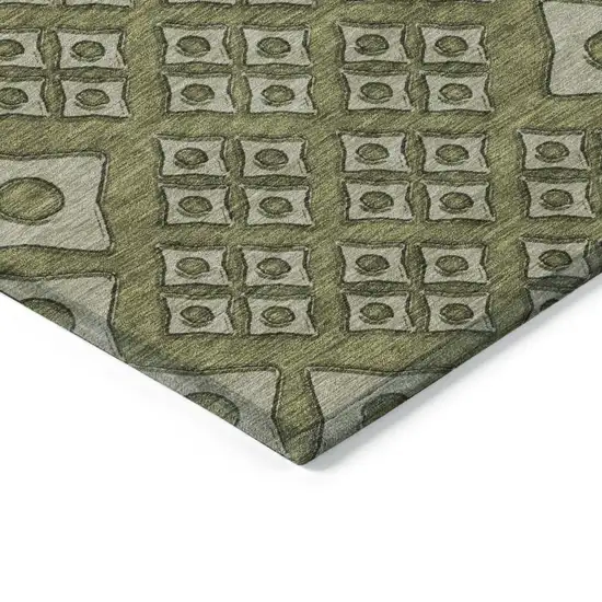 Olive Green And Gray Geometric Washable Indoor Outdoor Area Rug Photo 5