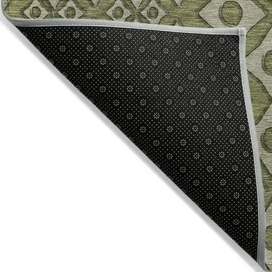 Olive Green And Gray Geometric Washable Indoor Outdoor Area Rug Photo 4