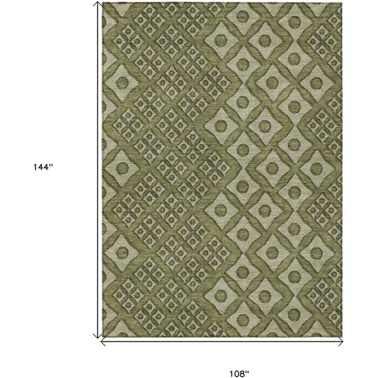 Olive Green And Gray Geometric Washable Indoor Outdoor Area Rug Photo 3
