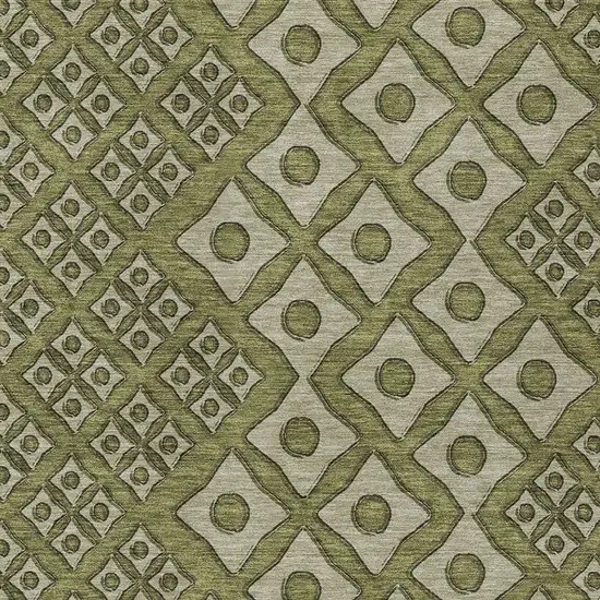 Olive Green And Gray Geometric Washable Indoor Outdoor Area Rug Photo 6