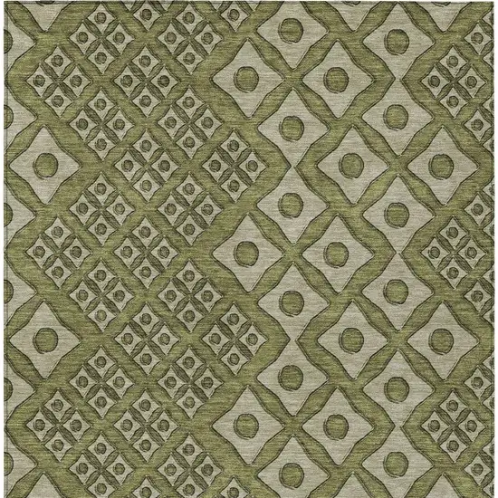 Olive Green And Gray Geometric Washable Indoor Outdoor Area Rug Photo 7