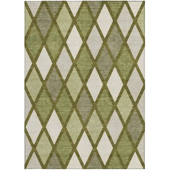 Olive Green And Gray Geometric Washable Indoor Outdoor Area Rug Photo 7