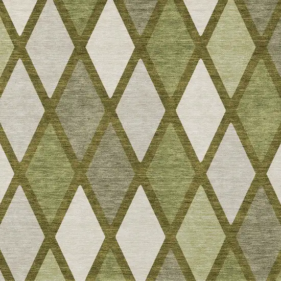 Olive Green And Gray Geometric Washable Indoor Outdoor Area Rug Photo 6