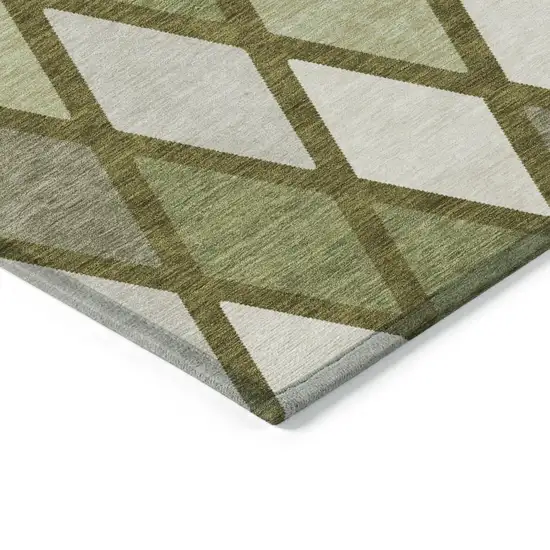 Olive Green And Gray Geometric Washable Indoor Outdoor Area Rug Photo 4