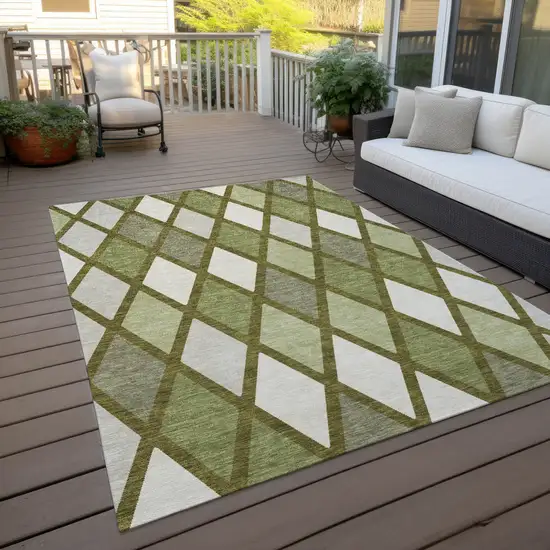 Olive Green And Gray Geometric Washable Indoor Outdoor Area Rug Photo 8