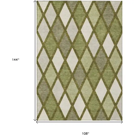Olive Green And Gray Geometric Washable Indoor Outdoor Area Rug Photo 3