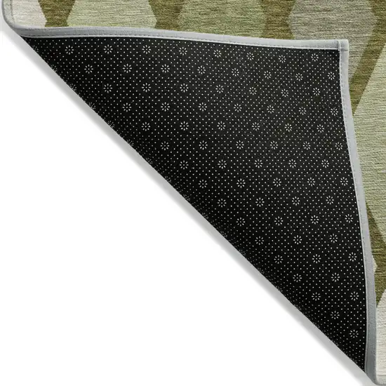 Olive Green And Gray Geometric Washable Indoor Outdoor Area Rug Photo 5