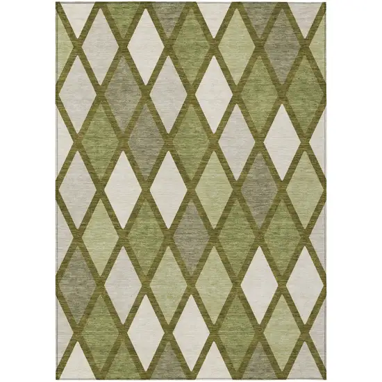 Olive Green And Gray Geometric Washable Indoor Outdoor Area Rug Photo 2