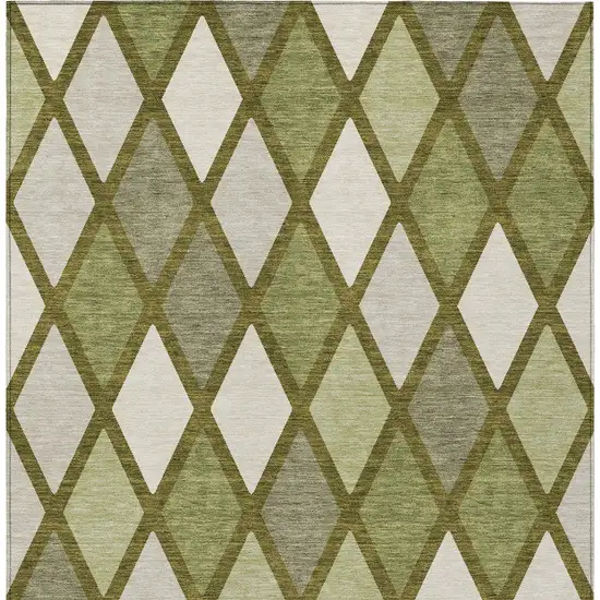 Olive Green And Gray Geometric Washable Indoor Outdoor Area Rug Photo 6