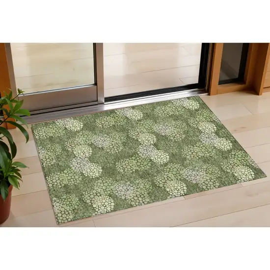 Olive Green And Gray Polka Dot Washable Indoor Outdoor Area Rug Photo 1