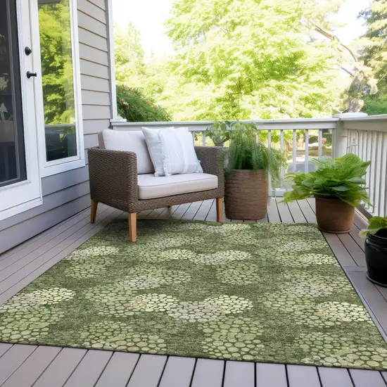 Olive Green And Gray Polka Dot Washable Indoor Outdoor Area Rug Photo 9