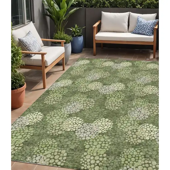 Olive Green And Gray Polka Dot Washable Indoor Outdoor Area Rug Photo 1