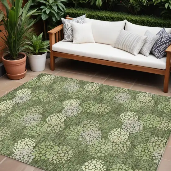Olive Green And Gray Polka Dot Washable Indoor Outdoor Area Rug Photo 1