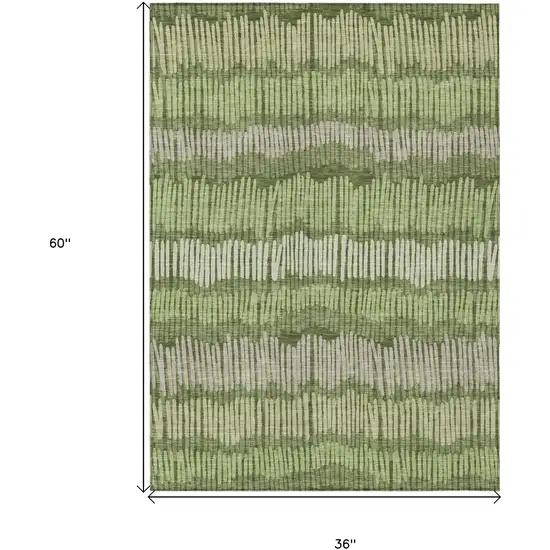 Olive Green And Gray Striped Washable Indoor Outdoor Area Rug Photo 3