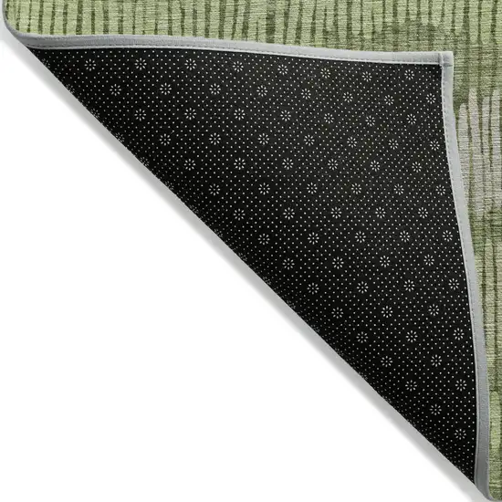 Olive Green And Gray Striped Washable Indoor Outdoor Area Rug Photo 4