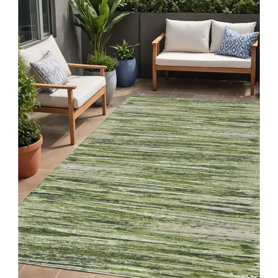 Olive Green And Ivory Striped Washable Indoor Outdoor Area Rug Photo 1