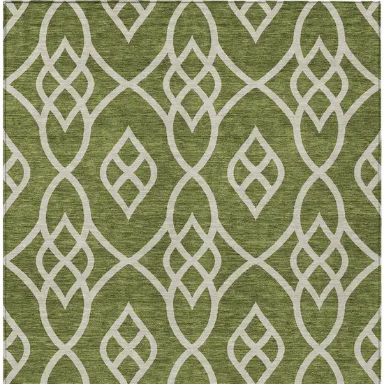 Olive Green And Ivory Trellis Washable Indoor Outdoor Area Rug Photo 7