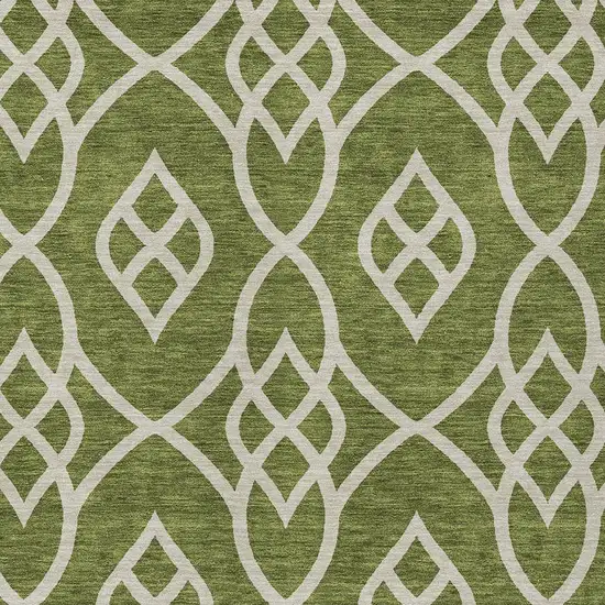 Olive Green And Ivory Trellis Washable Indoor Outdoor Area Rug Photo 6