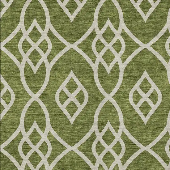 Olive Green And Ivory Trellis Washable Indoor Outdoor Area Rug Photo 6