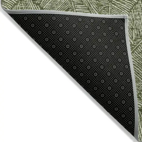 Olive Green And Light Green Floral Washable Indoor Outdoor Area Rug Photo 4