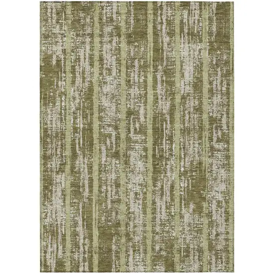 Olive Green Dark Green And Beige Striped Washable Indoor Outdoor Area Rug Photo 2
