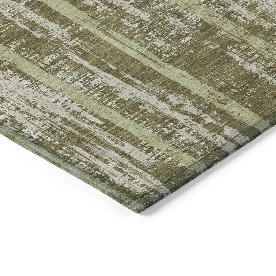 Olive Green Dark Green And Beige Striped Washable Indoor Outdoor Area Rug Photo 6
