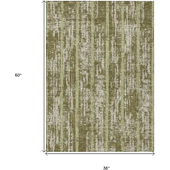 Olive Green Dark Green And Beige Striped Washable Indoor Outdoor Area Rug Photo 3