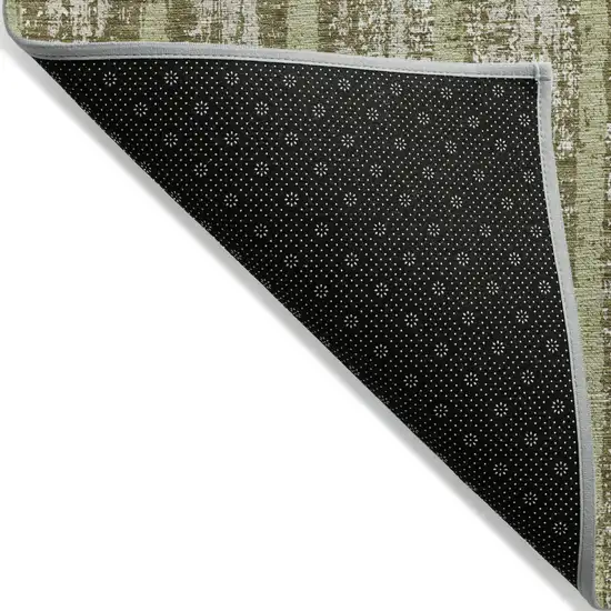 Olive Green Dark Green And Beige Striped Washable Indoor Outdoor Area Rug Photo 5