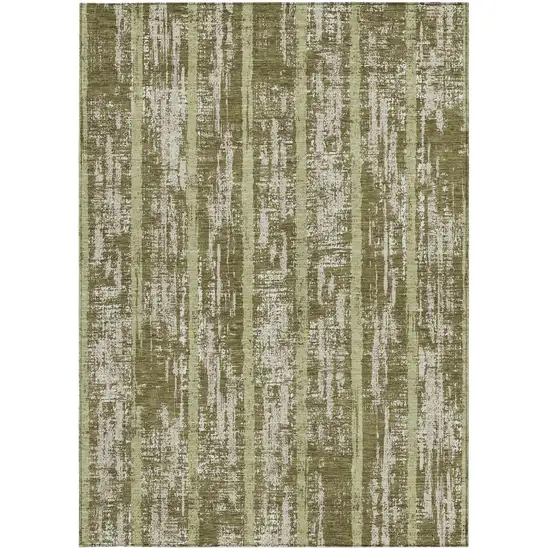 Olive Green Dark Green And Beige Striped Washable Indoor Outdoor Area Rug Photo 4