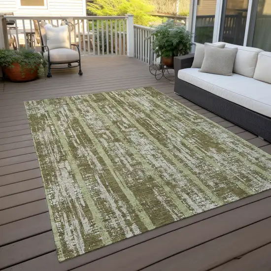 Olive Green Dark Green And Beige Striped Washable Indoor Outdoor Area Rug Photo 8