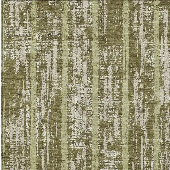 Olive Green Dark Green And Beige Striped Washable Indoor Outdoor Area Rug Photo 7