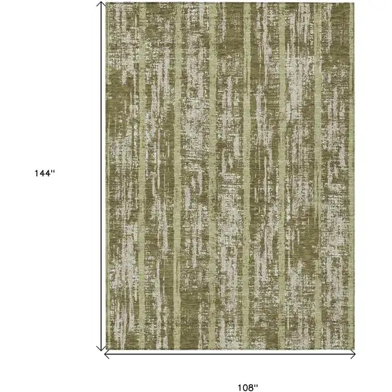 Olive Green Dark Green And Beige Striped Washable Indoor Outdoor Area Rug Photo 3