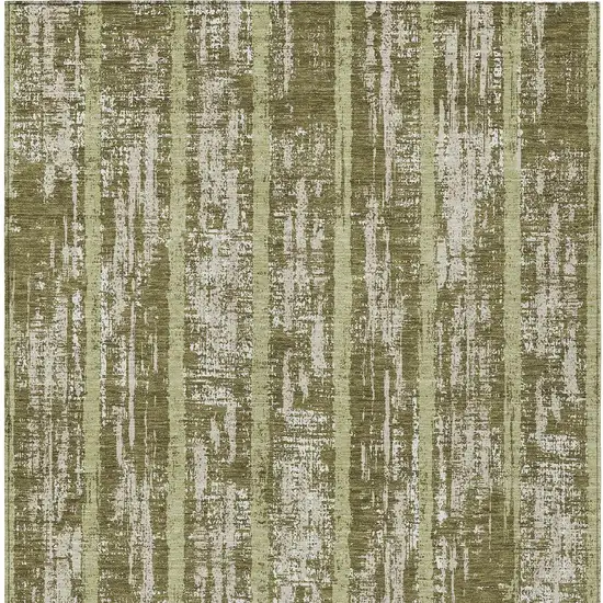 Olive Green Dark Green And Beige Striped Washable Indoor Outdoor Area Rug Photo 7