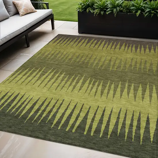 Olive Green Dark Green And Brown Striped Washable Indoor Outdoor Area Rug Photo 1