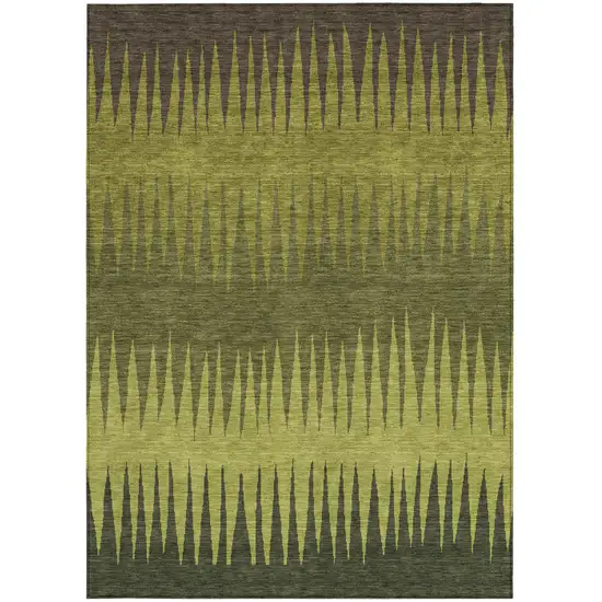 Olive Green Dark Green And Brown Striped Washable Indoor Outdoor Area Rug Photo 7